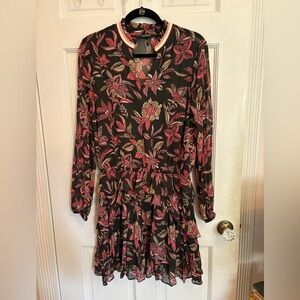 Never Worn Scotch & Soda Cinched Waist Midi Dress With Black and Floral Pattern